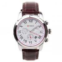 Curren Men's Chronograph with Leather Band (White 4.5cm Dial) - Roman - CUR080
