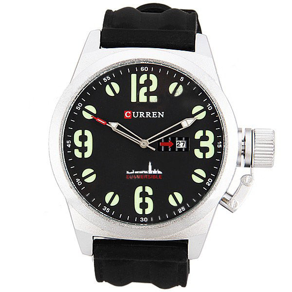 Curren Men's Watch with Silicone Band (Black 5.7cm Dial) - CUR040