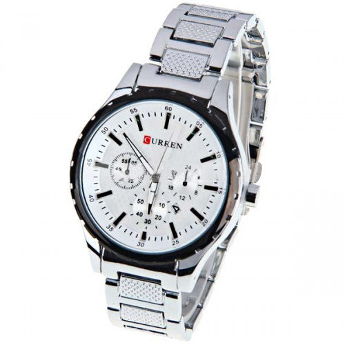 Curren Men's Chronograph  with Stainless Steel Band (White 4.7cm Dial) - CUR006