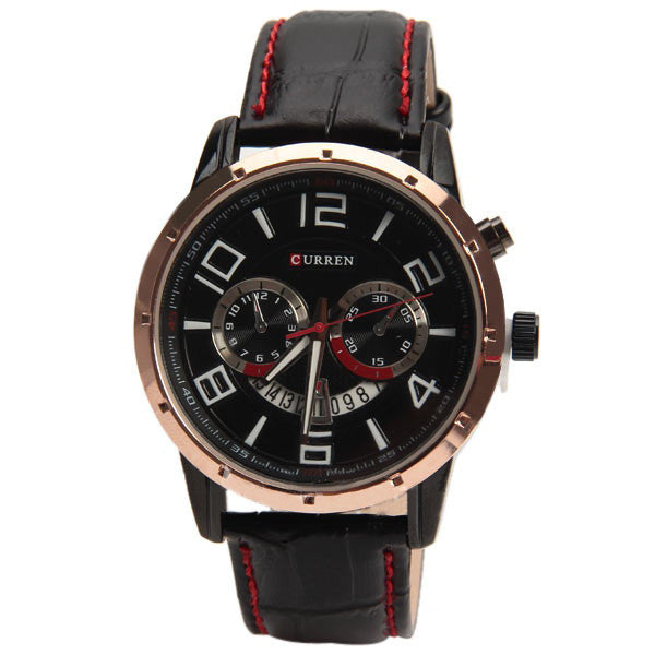 Curren Quartz Watch with Leather Band (Black 4.7cm Dial) Unisex - Champagne - CUR116