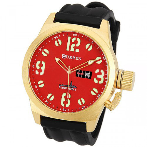 Curren Unisex Watch with Silicon Band (Red 5.7cm Dial) - CUR020