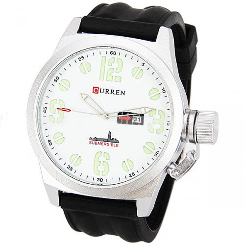 Curren Men's Watch with Silicone Band (White 5.7mm Dial) - CUR041