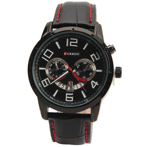 Curren Quartz Black Watch with Leather Band (Round 4.7cm Dial) - Unisex - CUR115