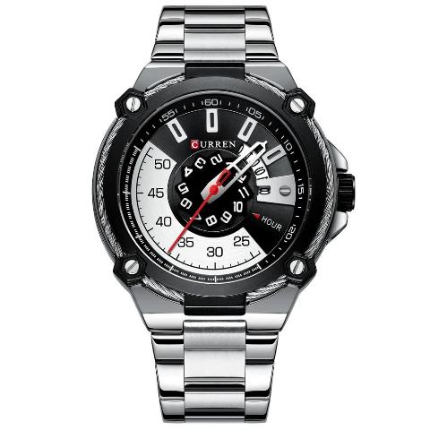 Curren Black n White Dial Watch (Dial 4.5cm) - CUR184