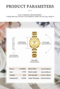 CURREN Watch Women New Fashion Luxury Stainless Steel Wristwatch Bracelet Simple  Waterproof Luminous Ladies Watches