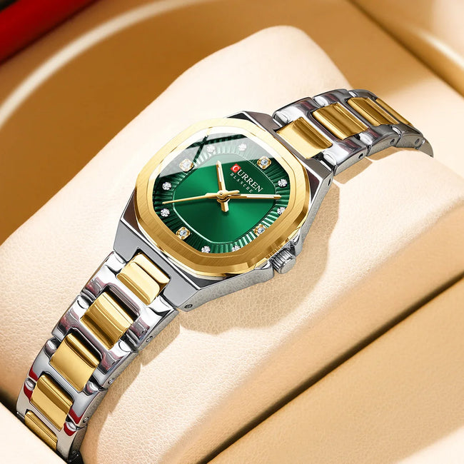 CURREN Jam Tangan Perempuan Original Waterproof Quartz Stainless Steel Minimalis Green Watch Women 9104