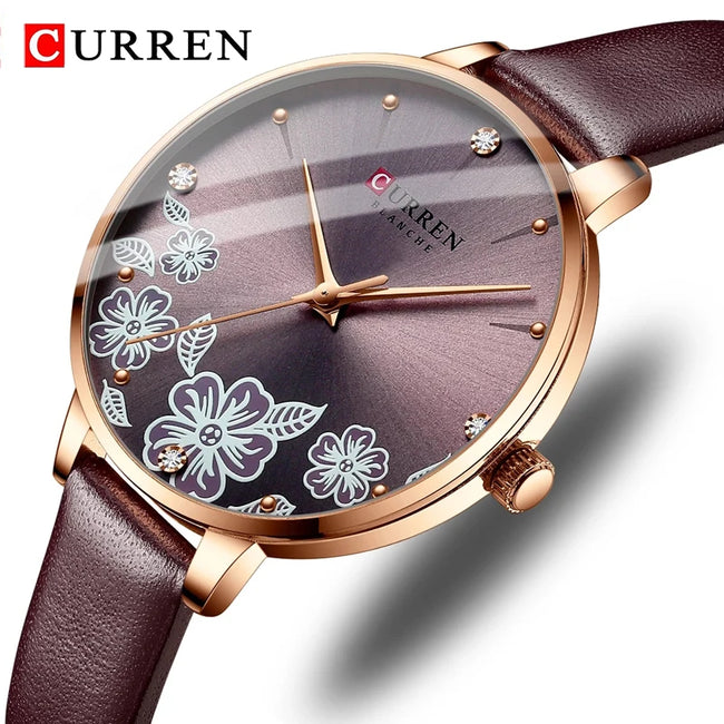 CURREN Top Brand Luxury Ladies Watches Casual Leather Clock Ultra Thin Waterproof Quartz Watch Women Fashion Bracelet Wristwatch