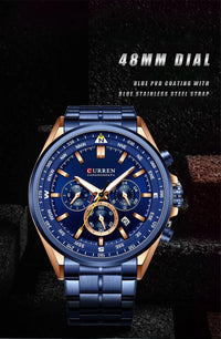 CURREN Luxury Brand Watches for Men Casual Sporty Quartz Wristwatch with 316 Stainless Steel Band Chronograph Clock Male Silver