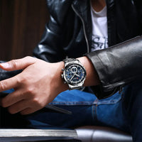 CURREN Top Brand Military Quartz Watches Silver Blue Mens Stainless Steel Chronograph Wristwatch for Male Casual Sporty Clocks