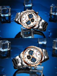 CURREN Top Brand Military Quartz Watches Silver Blue Mens Stainless Steel Chronograph Wristwatch for Male Casual Sporty Clocks