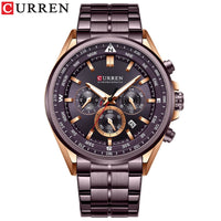 CURREN Luxury Brand Watches for Men Casual Sporty Quartz Wristwatch with 316 Stainless Steel Band Chronograph Clock Male Silver
