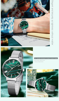CURREN Creative Simplicity Women Watch Genuine Leather Elegant Women Watches Ladies Business Wristwatch Green