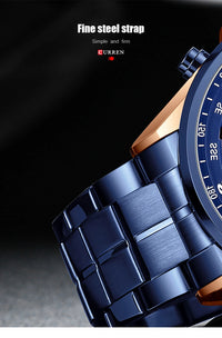 CURREN Luxury Brand Watches for Men Casual Sporty Quartz Wristwatch with 316 Stainless Steel Band Chronograph Clock Male Silver