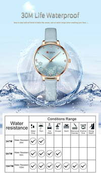 CURREN Watches Women Top Brand Leather Quartz Wristwatch Luxury Design Clock for Ladies Charm Flowers Dial Montre Femme