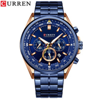 CURREN Luxury Brand Watches for Men Casual Sporty Quartz Wristwatch with 316 Stainless Steel Band Chronograph Clock Male Silver