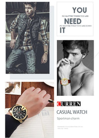Curren Mens Watches Top Brand Luxury Gold Big Dial Man Quartz Watch Leather Strap Outdoor Casual Sport Wristwatch Male Clock