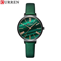 CURREN Creative Simplicity Women Watch Genuine Leather Elegant Women Watches Ladies Business Wristwatch Green