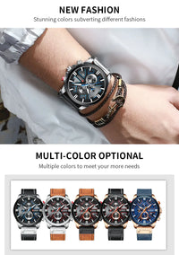 CURREN Brand Chronograph Sports Men's Watch Quartz Clock Leather Men's Luminous Watch Calendar Clock Relogio Masculino