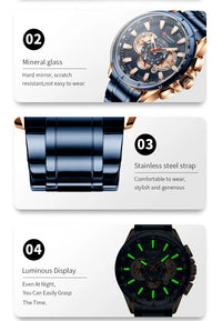 Men New CURREN Casual Sport Chronograph Men's Watch Stainless Steel Band Wristwatch Big Dial Quartz Clock with Luminous Pointers