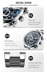 CURREN Top Brand Military Quartz Watches Silver Blue Mens Stainless Steel Chronograph Wristwatch for Male Casual Sporty Clocks