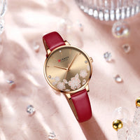 CURREN Watches Women Top Brand Leather Quartz Wristwatch Luxury Design Clock for Ladies Charm Flowers Dial Montre Femme