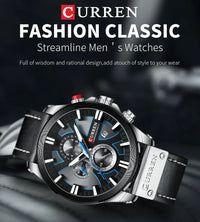 CURREN Brand Chronograph Sports Men's Watch Quartz Clock Leather Men's Luminous Watch Calendar Clock Relogio Masculino