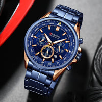 CURREN Luxury Brand Watches for Men Casual Sporty Quartz Wristwatch with 316 Stainless Steel Band Chronograph Clock Male Silver