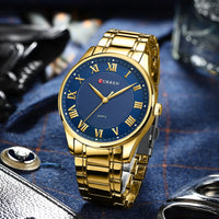 CURREN Gold Men's Watch Top Brand Luxury Gold Quartz Stainless Steel Waterproof Business Fashion Simple Watch Relogio Masculino