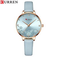 CURREN Watches Women Top Brand Leather Quartz Wristwatch Luxury Design Clock for Ladies Charm Flowers Dial Montre Femme