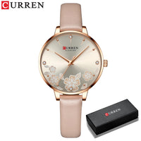 CURREN Watches Women Top Brand Leather Quartz Wristwatch Luxury Design Clock for Ladies Charm Flowers Dial Montre Femme