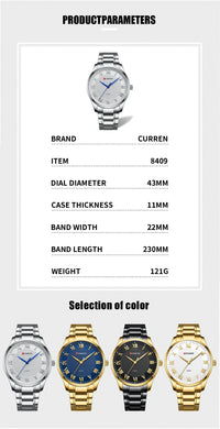 CURREN Gold Men's Watch Top Brand Luxury Gold Quartz Stainless Steel Waterproof Business Fashion Simple Watch Relogio Masculino