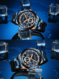 CURREN Top Brand Military Quartz Watches Silver Blue Mens Stainless Steel Chronograph Wristwatch for Male Casual Sporty Clocks