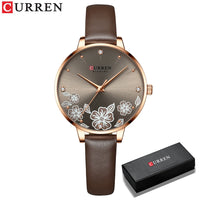 CURREN Watches Women Top Brand Leather Quartz Wristwatch Luxury Design Clock for Ladies Charm Flowers Dial Montre Femme