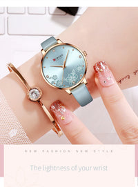 CURREN Watches Women Top Brand Leather Quartz Wristwatch Luxury Design Clock for Ladies Charm Flowers Dial Montre Femme