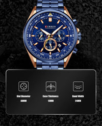 CURREN Luxury Brand Watches for Men Casual Sporty Quartz Wristwatch with 316 Stainless Steel Band Chronograph Clock Male Silver