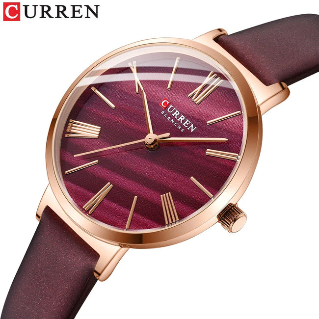 CURREN Fashion Women's Watches Leather Strap Quartz Wristwatch Classic Simple Thin Watch