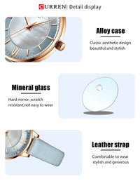 New CURREN Woman Watch Top Luxury Brand Elegant Ladies Quartz Wristwatches with Leather Strap Charming Design Girl Clock