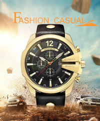 Curren Mens Watches Top Brand Luxury Gold Big Dial Man Quartz Watch Leather Strap Outdoor Casual Sport Wristwatch Male Clock