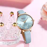 CURREN Watches Women Top Brand Leather Quartz Wristwatch Luxury Design Clock for Ladies Charm Flowers Dial Montre Femme