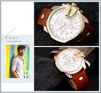 Curren Mens Watches Top Brand Luxury Gold Big Dial Man Quartz Watch Leather Strap Outdoor Casual Sport Wristwatch Male Clock