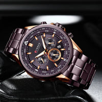 CURREN Luxury Brand Watches for Men Casual Sporty Quartz Wristwatch with 316 Stainless Steel Band Chronograph Clock Male Silver