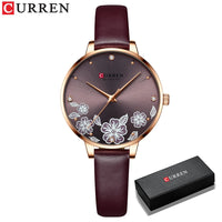 CURREN Watches Women Top Brand Leather Quartz Wristwatch Luxury Design Clock for Ladies Charm Flowers Dial Montre Femme