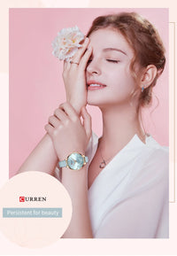 CURREN Watches Women Top Brand Leather Quartz Wristwatch Luxury Design Clock for Ladies Charm Flowers Dial Montre Femme