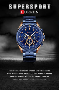 CURREN Luxury Brand Watches for Men Casual Sporty Quartz Wristwatch with 316 Stainless Steel Band Chronograph Clock Male Silver