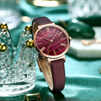 CURREN Fashion Women's Watches Leather Strap Quartz Wristwatch Classic Simple Thin Watch