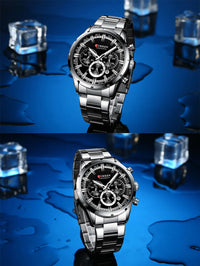 CURREN Top Brand Military Quartz Watches Silver Blue Mens Stainless Steel Chronograph Wristwatch for Male Casual Sporty Clocks
