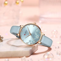 CURREN Watches Women Top Brand Leather Quartz Wristwatch Luxury Design Clock for Ladies Charm Flowers Dial Montre Femme
