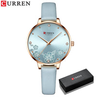 CURREN Watches Women Top Brand Leather Quartz Wristwatch Luxury Design Clock for Ladies Charm Flowers Dial Montre Femme
