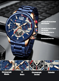CURREN Casual Business Chronograph Waterproof Stainless Steel Watch Mens New Luxury Fashion Quartz Men Wristwatch часы мужские
