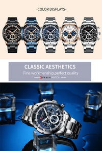 CURREN Top Brand Military Quartz Watches Silver Blue Mens Stainless Steel Chronograph Wristwatch for Male Casual Sporty Clocks